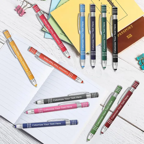 Vista 6 de Kingluu 12 bolígrafos personalizados suaves al tacto con lápiz capacitivo, grabado gratis, tinta negra con tu nombre, logotipo, mensaje y texto