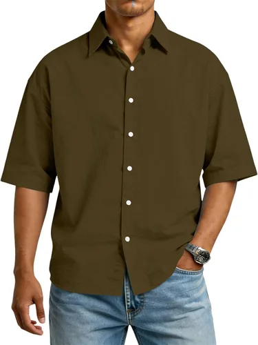 Vista 13 de RTRDE Men's Button Down Shirts Short Sleeve Solid Color Summer Business Casual Dress Shirt, S-3XL