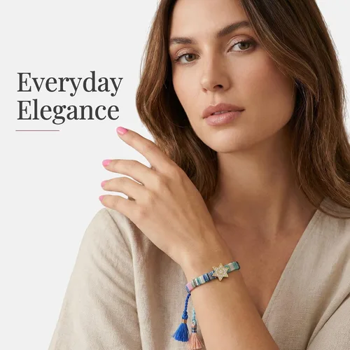 Vista 3 de Alef Bet by Paula Pulsera de la amistad de macramé en tonos azules con dije de estrella judía de David chapada en oro Plateado
