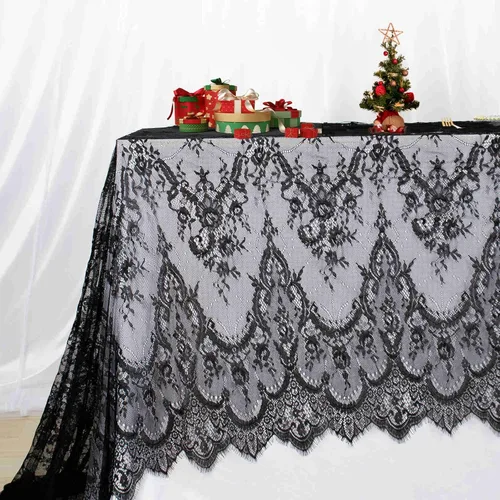 Vista 9 de Mantel de encaje rectangular de 60 x 120 pulgadas, mantel clásico de encaje vintage con superposición de encaje negro para suministros de fiesta