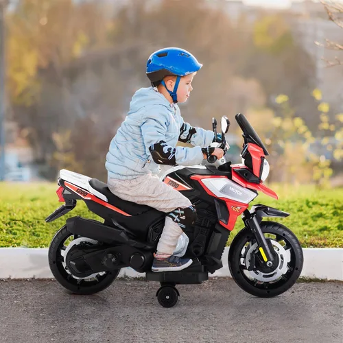 Vista 5 de TOBBI - Motocicleta para niños, eléctrica, estilo motocross, bicicleta para niños pequeños con ruedas de entrenamiento, juguetes de 12V, batería