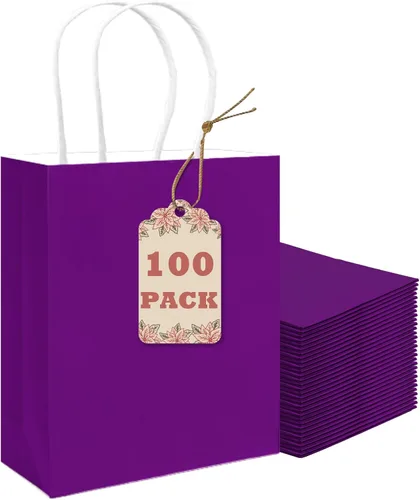 Vista 21 de qiqee Bolsas de regalo pequeñas de papel multicolor con asas a granel para fiesta arcoíris - 8.3"x6"x3.15" 100 piezas