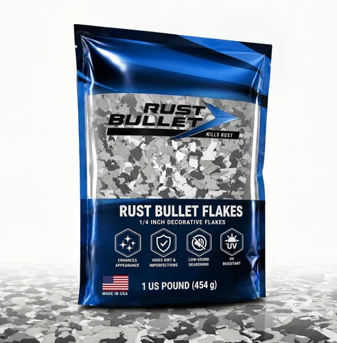 Vista 16 de RUST BULLET Copos de color decorativos – marrón otoñal – Personaliza pisos de concreto con 1 libra de chips de vinilo duraderos y resistentes a
