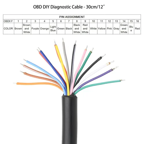 Vista 2 de iKKEGOL 1 pie pies 11.8 in/12 16 pines J1962 OBD OBDII OBD2 conector hembra coche diagnóstico cable de extensión cable de coleta DIY Mobley