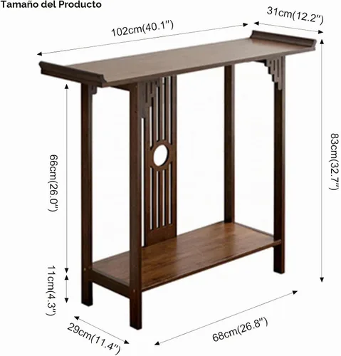 Vista 2 de Gdrasuya10 Mesa de sofá consola de bambú de nogal de 40 pulgadas, mesa de sofá vintage, mesa de consola estrecha y larga, estilo japonés, mesa