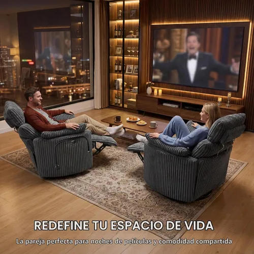 Vista 8 de Silla reclinable eléctrica de pana con USB y reposacabezas ajustable, color Corduroy-gris-eléctrico