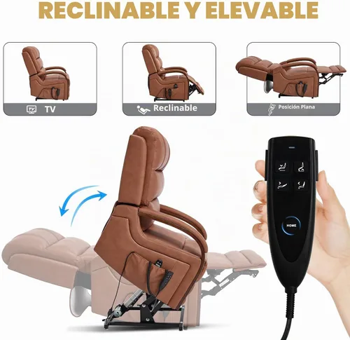 Vista 3 de Sillón reclinable de elevación eléctrica de doble motor Trustyue, reclinable plano, silla elevadora con masaje y calor, asistencia para pararse Piel
