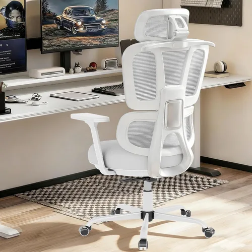Vista 9 de Silla de oficina con respaldo alto, silla de escritorio de malla, silla ergonómica para computadora con reposacabezas, reposabrazos ajustables 3D