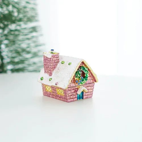 Vista 7 de YU FENG Estatuilla de la casa de Navidad cajas de baratijas con bisagras de diamantes de imitación esmaltados joyería anillo adorno caja