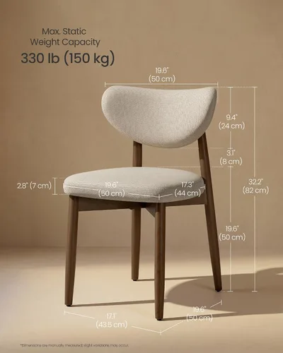 Vista 2 de VASAGLE Juego de 2 sillas de comedor de madera, sillas de cocina tapizadas Cappuccino Beige