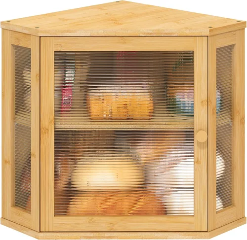 Vista 9 de viewcare Caja de Pan de Esquina para Encimera de Cocina, Caja de Pan de Madera de Bambú Negra, Caja de Almacenamiento de Pan de Gran Capacidad