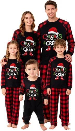 Vista 30 de Awoscut - Conjunto de pijamas navideños a juego, con estampado en la parte superior y pantalones a cuadros #B-7
