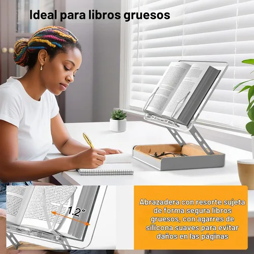 Vista 5 de Soporte para libros con almacenamiento, soporte para libros para lectura con manos libres, soporte de madera para libros de cocina para encimera