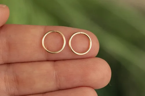 Vista 57 de Aretes de aro de oro de plata – Aretes de aro para mujer, dos piezas de aros de plata fina rellenos de oro, aro de hélice, anillo de tragus, aro