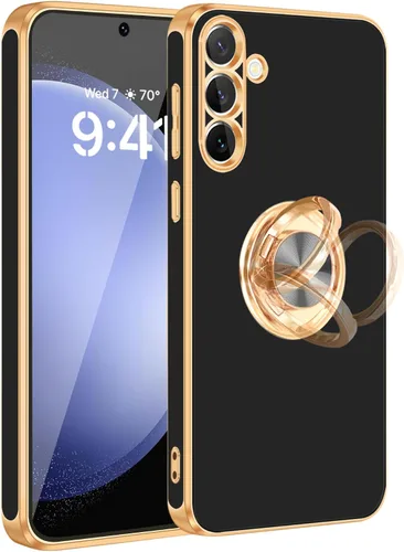 Vista 23 de Fingic Compatible con Samsung Galaxy S22 Funda con Soporte de Anillo, [Soporte de Anillo Giratorio 360° Magnético con Kickstand][Borde Dorado