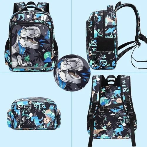 Vista 8 de CAMTOP Mochila infantil para escuela, niños y niñas, preescolar y primaria, Dinosaurio, Compacto