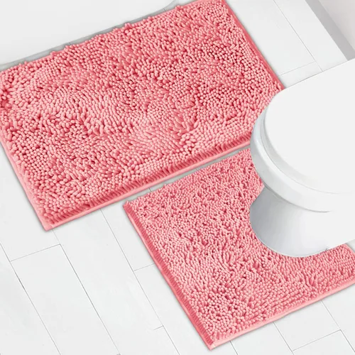 Vista 20 de Juego de 2 tapetes de baño de chenilla, superabsorbentes, con fuerte respaldo antideslizante de PVC, tapetes de baño para baño, peludos