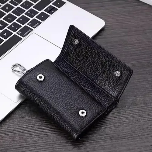 Vista 5 de Funda de cuero para llaves de llavero con 6 ganchos de hebilla colgantes, cierre a presión