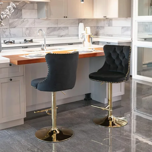 Vista 196 de Aoowow Juego de 2 taburetes de bar giratorios, taburetes de bar ajustables con respaldo de terciopelo copetudo, sillas de bar modernas tapizadas