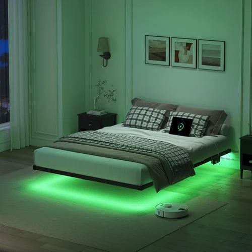 Vista 11 de YORMDMO Base de cama flotante tamaño individual, marco de cama resistente con luces LED inteligentes y estación de carga, cama moderna de plataforma
