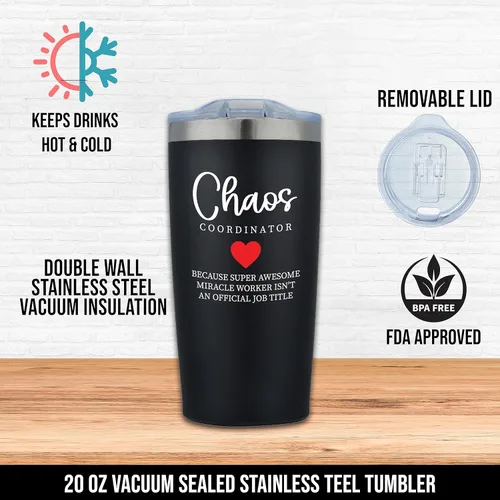 Vista 2 de ANINKABOVE Chaos Coordinator - Vaso para compañeros de trabajo para mujeres, regalos de jefe, regalos de oficina para mujeres, sorbe y go, 20 onzas