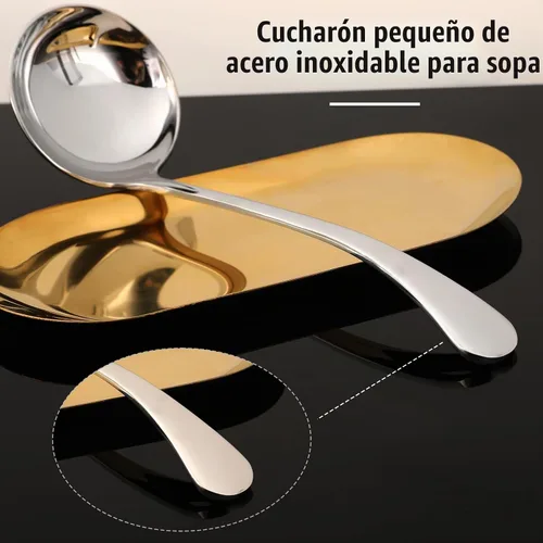 Vista 7 de Cucharón de sopa de salsa pequeño de plata de 7.9 pulgadas, cucharón pequeño para salsa, cucharones de salsa de acero inoxidable 18/10 para cucharas