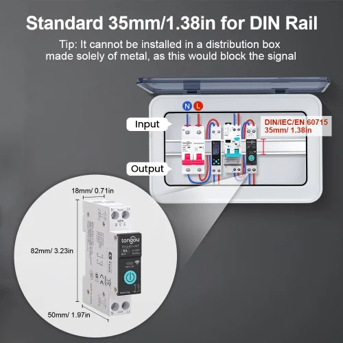 Vista 2 de TONGOU - Interruptor inteligente DIY 1P+N Wi-Fi, funciona con Alexa y Google Assistant para control de voz, 6A con monitor de energía, control