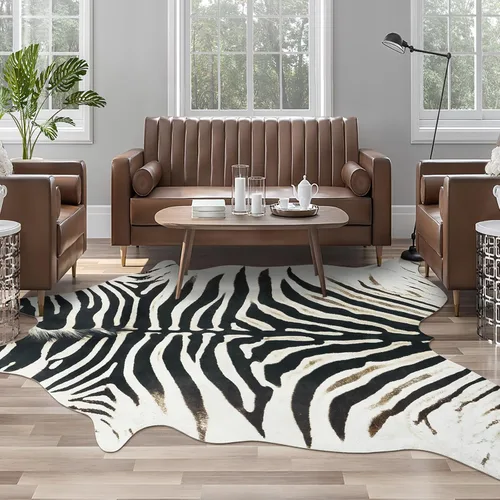 Vista 20 de Alfombra de piel de vaca sintética AROGAN, alfombra premium con estampado de vaca para decoración occidental boho, piel de vaca para dormitorio Negro