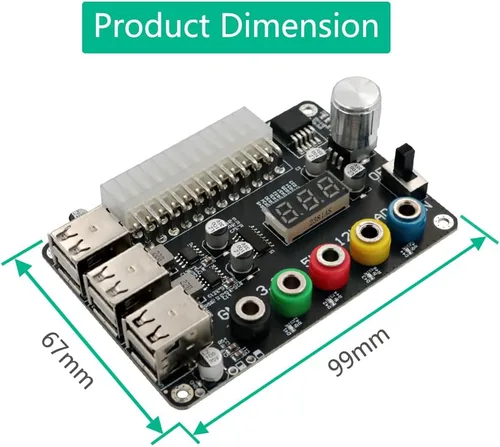 Vista 3 de HLT Placa de conexión de fuente de alimentación ATX con perilla de voltaje ajustable y 6 puertos USB 2.0, y QC 2.0/QC 3.0, salida máxima de 3 A