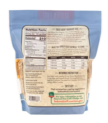 Vista 2 de Bob's Red Mill Avena enrollada orgánica extra gruesa, sin gluten, 32 onzas (paquete de 1), sin OMG, grano entero, vegano, kosher
