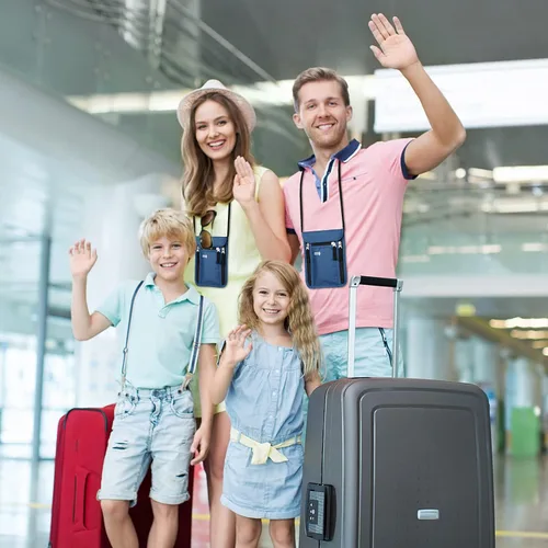 Vista 7 de Bolsa de viaje para el cuello, cartera para pasaporte familiar, funda organizadora con bloqueo RFID RFID Blocking