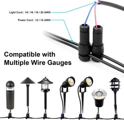 Vista 3 de 24 piezas de conectores de cable de luz de paisaje de bajo voltaje para exteriores, conectores de cable de calibre 14-20 para luces de camino