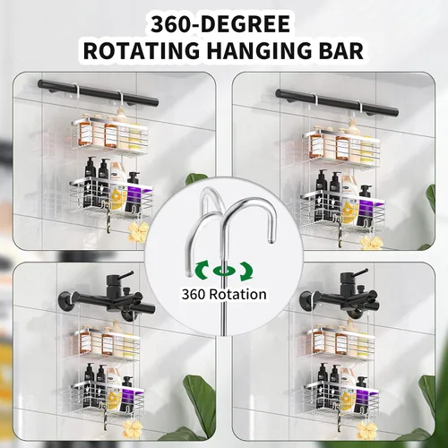 Vista 5 de SHANSHUI Organizador de Ducha Colgante, Organizador Doble para Baño, Cesta Organizadora de Ducha, Soporte para Champú, Estante de Ducha sobre Puerta