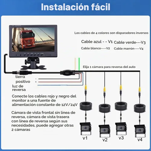 Vista 6 de Cámara de respaldo para vehículo, Camecho de 9 pulgadas, 4 monitores divididos + 4 cámaras con cámara de visión frontal y trasera, 18 IR de visión