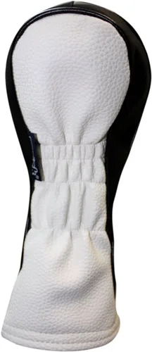 Vista 4 de Funda para cabeza de golf de cuero blanco y negro, estilo #5, para palos de madera de calle