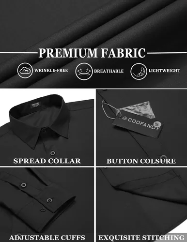 Vista 4 de COOFANDY Camisas de vestir para hombre, camisas de manga larga con botones, camisa formal de negocios