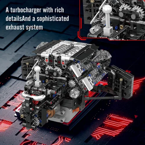 Vista 2 de Mould King 10230 V8 Engine Works A8 W12 Sports Car Engine Model Building Kit, 871+ Pieces Electric Power Version, STEM Engineering Toy for Adults