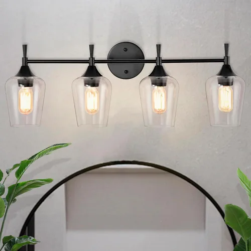 Vista 10 de Edvivi Lámpara de tocador de baño de 1 luz, níquel cepillado moderno con pantalla de vidrio transparente, apliques de pared para espejos, Latón