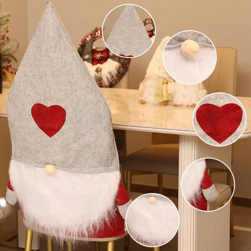 Vista 2 de 2 fundas navideñas para silla de Navidad, cubierta trasera de felpa sin rostro con brazos, fundas para sillas de comedor, fundas para silla