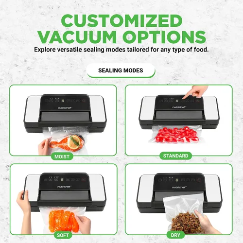 Vista 4 de NutriChef Selladora al vacío automática de alimentos con función de doble sellado, sistema eléctrico de sellado de aire para alimentos secos