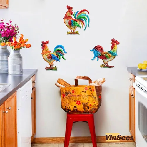 Vista 3 de VinSees Decoración de pared de gallo de metal, regalos de pollo para mujeres, mamá, abuela, esposa; escultura de pared de gallo 3D para cocina