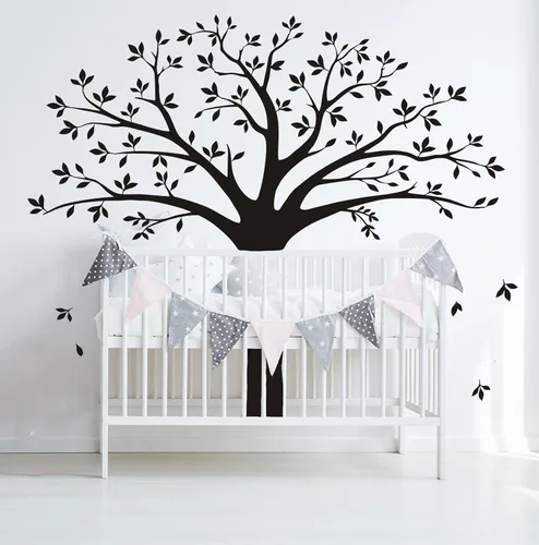 Vista 4 de Vinilo decorativo para pared de árbol de fotos de familia gigante, arte mural, decoración de pared para sala de estar, habitación de bebé (negro)