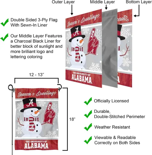 Vista 6 de Bandera de Alabama Crimson Tide Holiday Winter Snow Garden Banner