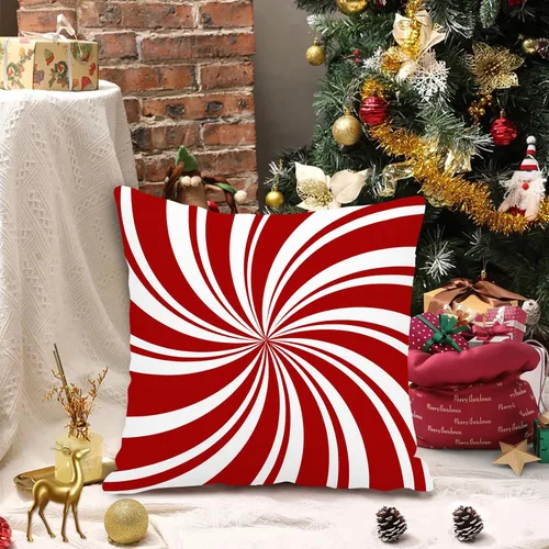 Vista 2 de GOOESING Fundas de almohada de Navidad con remolinos rojos, 16 x 16 pulgadas, diseño de bastón de caramelo dulce, doble remolino, color rojo