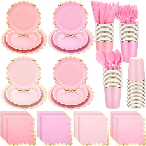 Vista 10 de Yaomiao Juego de vajilla desechable de 175 piezas de platos de papel marrón con cuchillo de plástico, cuchara, tenedor, cuchara, decoración de boda