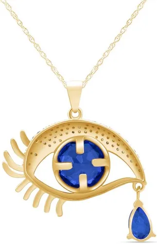 Vista 3 de Collar con colgante de lágrima de ojo de ángel en oro amarillo de 14 quilates sobre plata de ley