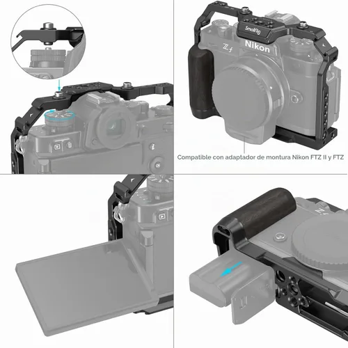 Vista 5 de SmallRig Zf - Jaula para cámara Nikon Z f, con agarre ergonómico de ébano, placa de liberación rápida integrada para Arca para encender rápidamente