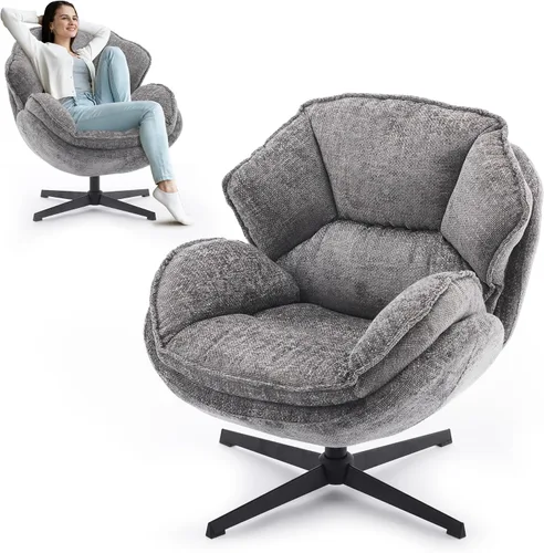 Vista 8 de IWMH Swivel Accent Chair for Living Room,Comfy Lounge Chair with Metal Legs Sillón tapizado moderno, asiento ancho, sillón reclinable, sofá de ocio