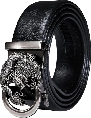 Vista 9 de Barry.Wang Cinturón de trinquete de cuero para hombre 1 3/8" hebilla A Oro Verde