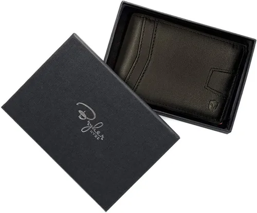 Vista 8 de Bryker Hyde Cartera de cuero delgada plegable con bloqueo RFID para hombres, bolsillo frontal, bolsillo para facturarecibo, Negro y naranja